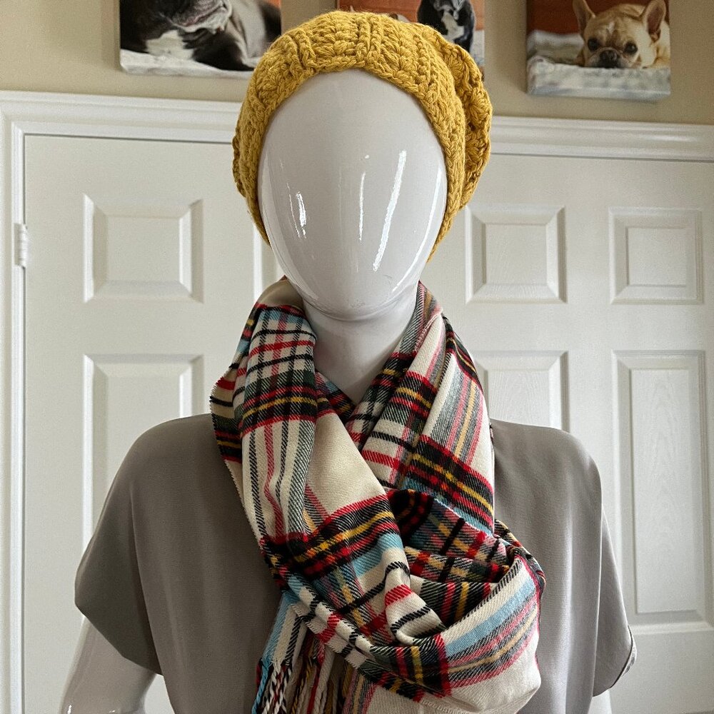 Hat and scarf set - Alpaca wool hat, plus Indigo soft knit scarf with fringe